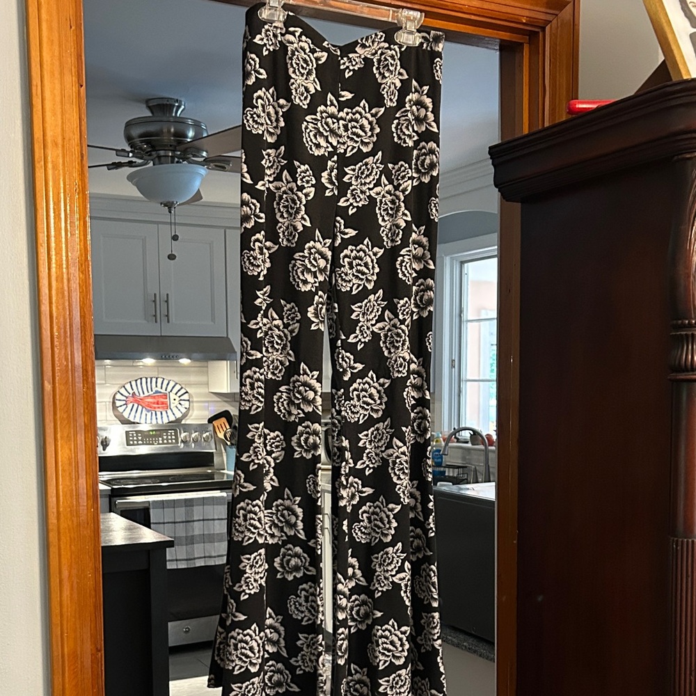 Forever 21 Black and White Floral Flare Pants